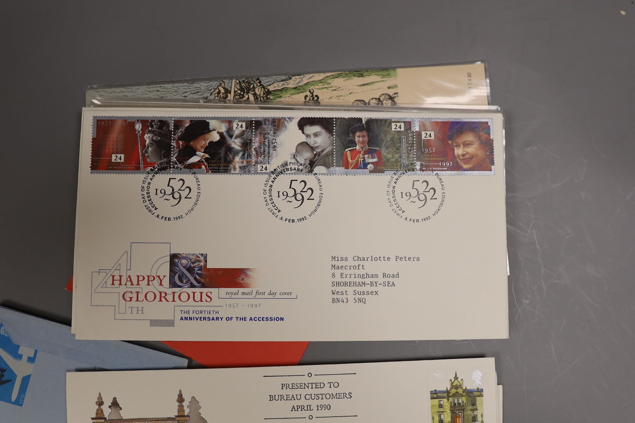 Four albums of Royal Mail and Post Office First Day Covers and other QEII stamps and covers